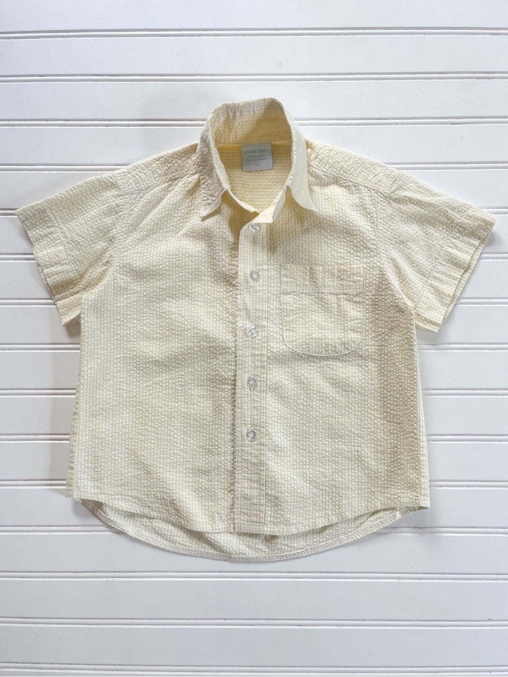 REMEMBER NGUYEN EUC Soft Buttery Yellow Seersucker Short Sleeve Button Down